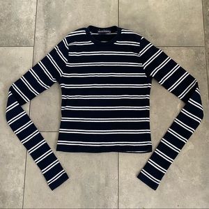 Brandy Melville long sleeve top navy blue white striped one size